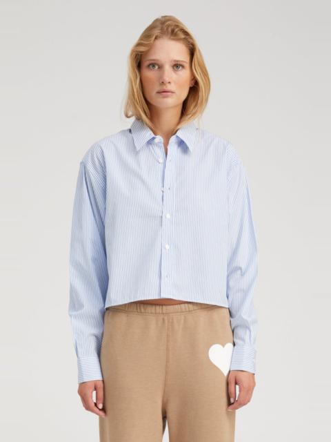 BABY BLUE STRIPED CROPPED BUTTON DOWN