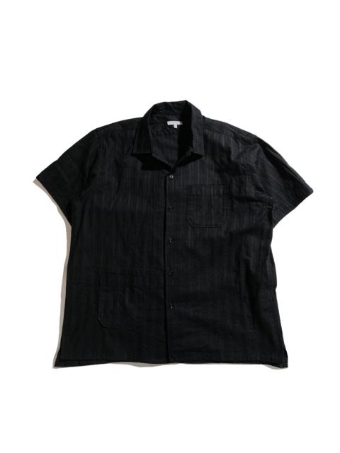 Camp Shirt Black Cotton Lace Stripe Jacquard