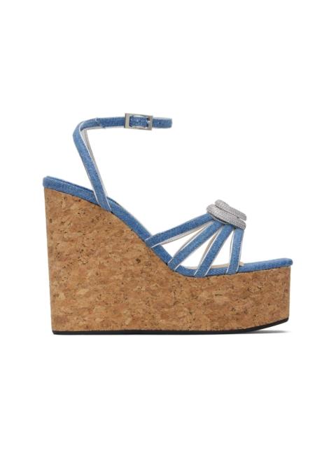 Blue Double Heart Wedge Heeled Sandals