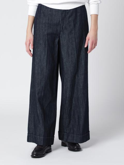Straight navy blue cotton and linen denim trousers