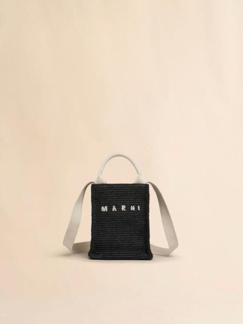 BLACK RAFFIA-EFFECT TOTE MINI BAG