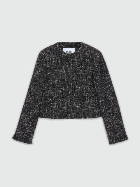 Black bouclé blazer with micro sequins