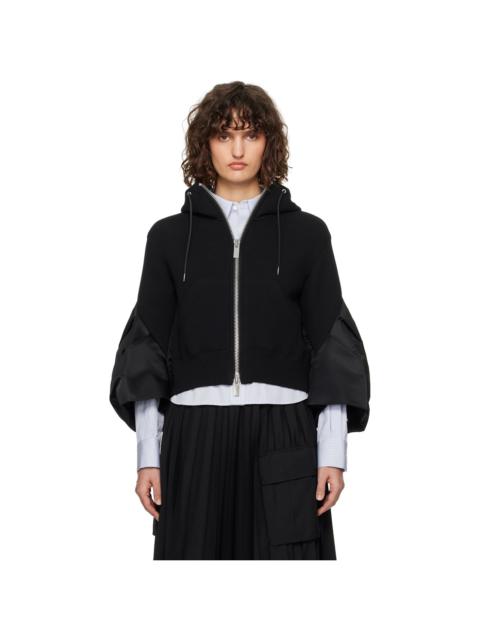Black Sponge Sweat & Nylon Twill Hoodie