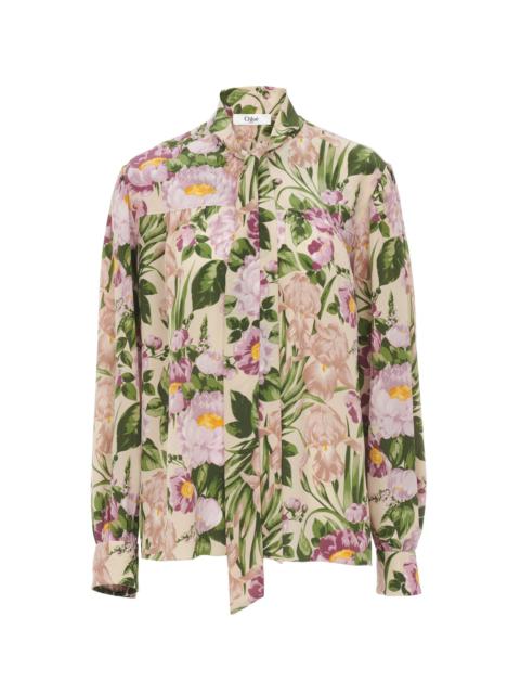 MAXI GATHERED LAVALLIÈRE BLOUSE IN CRÊPE DE CHINE