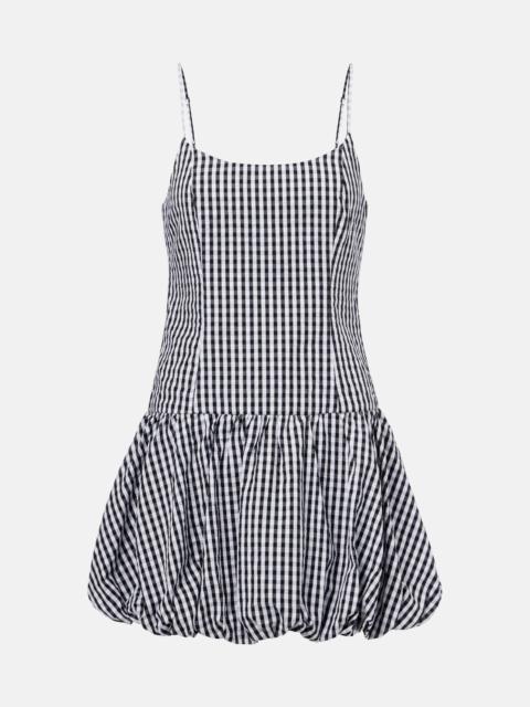 Gingham gathered cotton poplin minidress