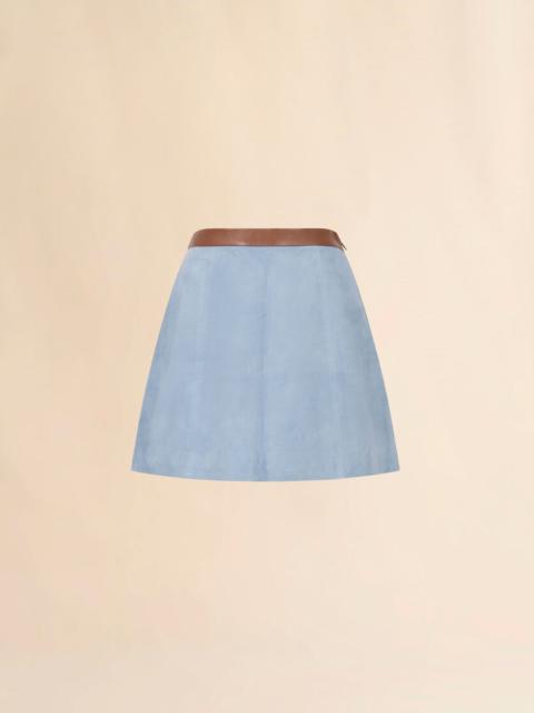 LIGHT BLUE SUEDE FLARED MINI SKIRT