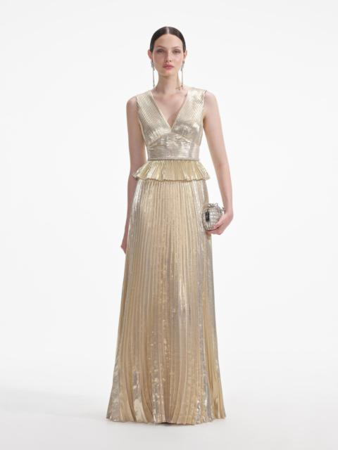 self-portrait Gold Metallic V-Neck Maxi Dress | REVERSIBLE