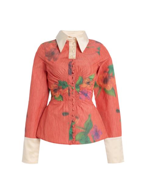 Eva Floral Cotton-Ripstop Circle Shirt red