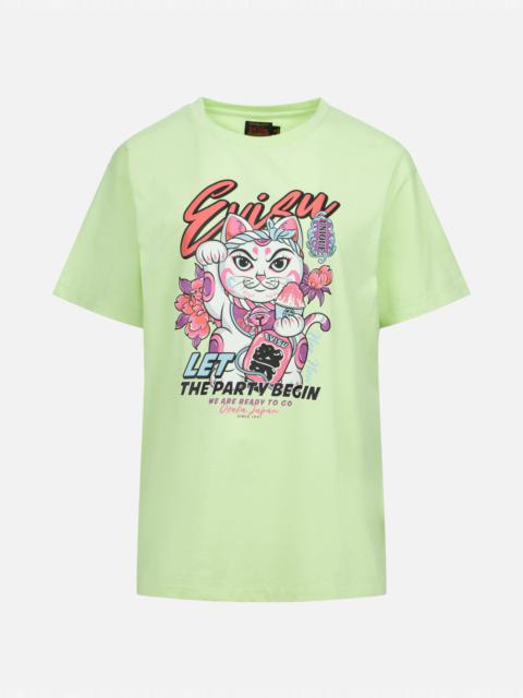 FORTUNE CAT AND FLORAL PRINT BOYFRIEND T-SHIRT