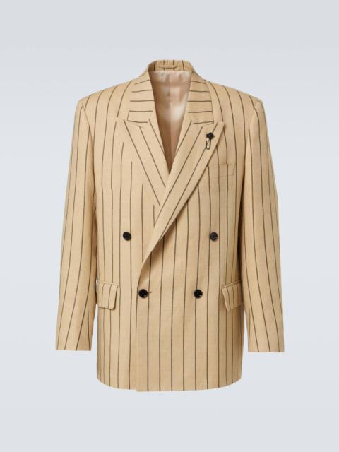 Striped double-breasted linen and wool blazer