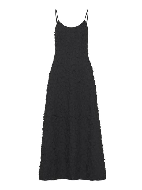 Nexus Embroidered Leaves Maxi Dress in Black Linen