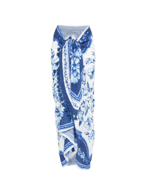 Porcelain Garden floral-print sarong