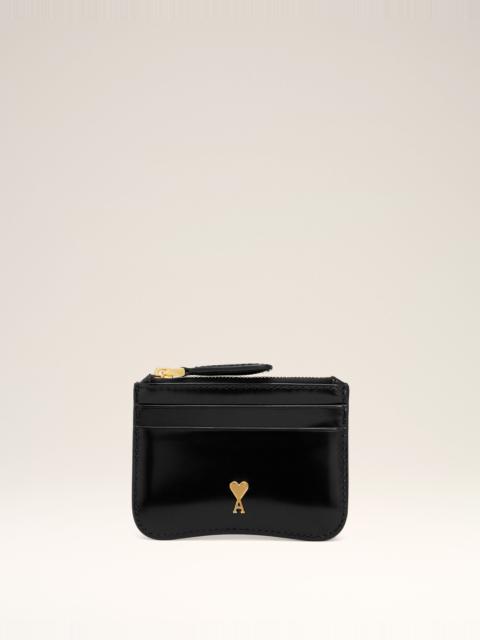 BLACK GLAZED LEATHER PARIS PARIS ZIPPED CARD HOLDER