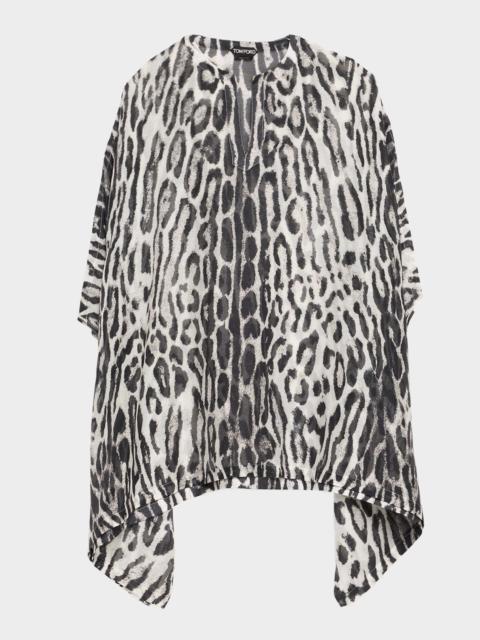 Ocelot-Print Cotton-Silk Mini Kaftan Dress