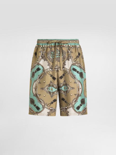 Cargo-print washed silk twill vanity bermuda shorts