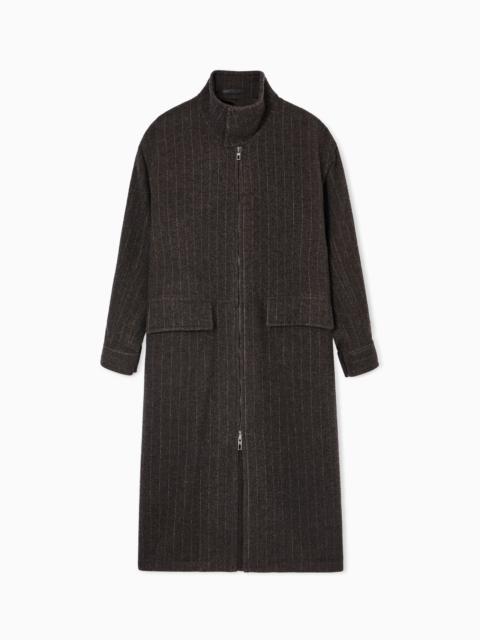 PINSTRIPED, ZIP-UP COAT IN CASHMERE CLOTH AND WOOL