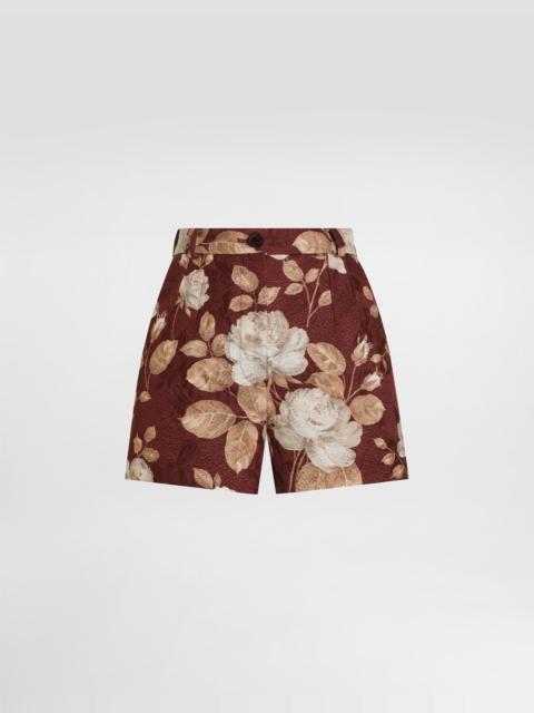 Vintage rose-print brocade shorts