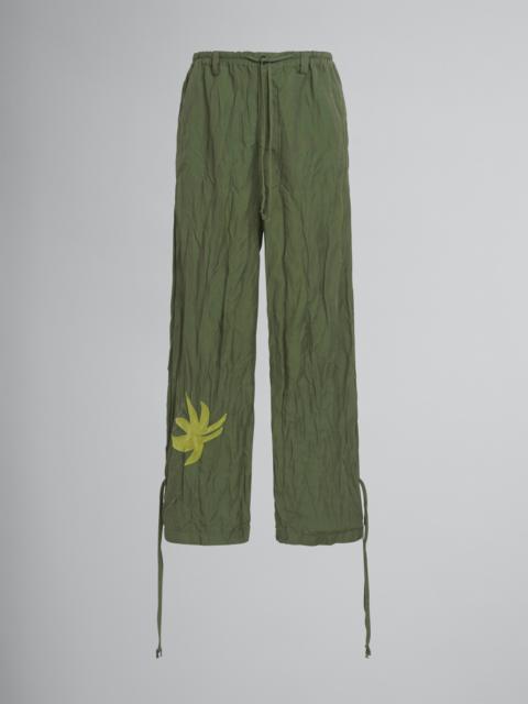 MARNI X NO VACANCY INN - GREEN GABARDINE PANTS WITH EMBROIDERY