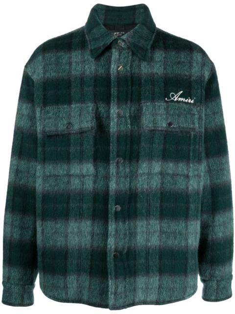embroidered-logo plaid-patterned shirt jacket