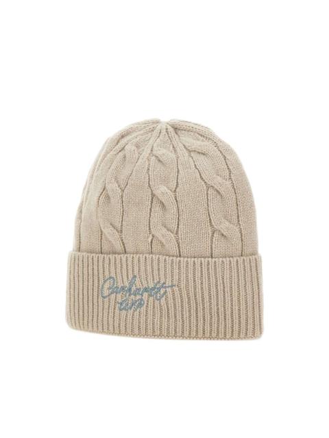 cable-knit embroidered-detail beanie
