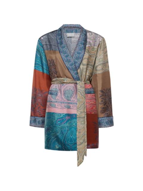belted paisley-print kimono
