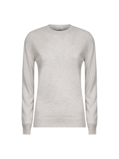 Ecru cashmere sweater with monili