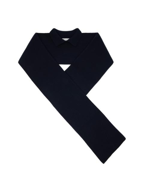 Navy Ribbed Wool Collar Scarf