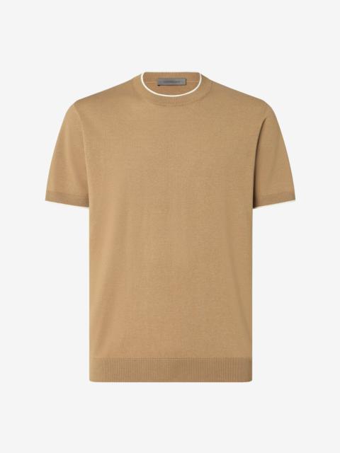 Beige crew neck silk and cotton knitwear