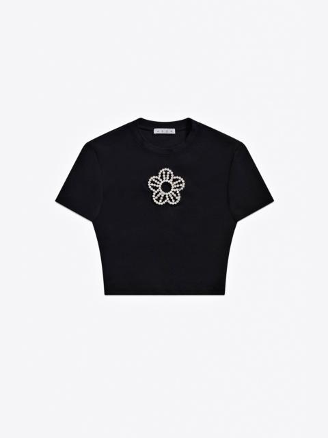 CRYSTAL FLOWER CROPPED T-SHIRT