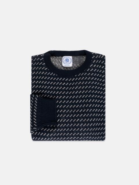 MADE-IN-USA NAVY & NATURAL CHEVRON COTTON CREWNECK SWEATER