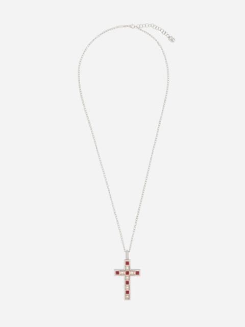 Cross Pendant 18-carat white gold with rubies and diamonds
