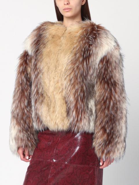 Short beige/black/white faux fur coat