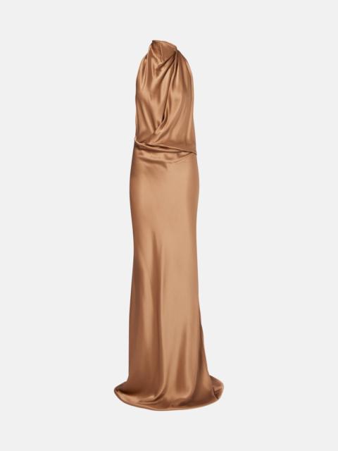 Halterneck silk satin gown