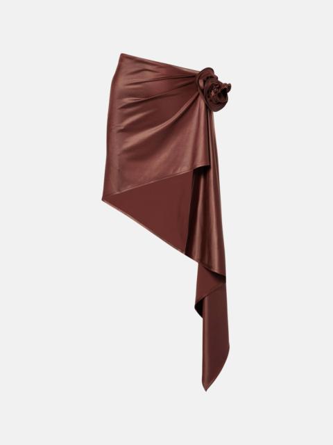 Floral-appliqué satin miniskirt