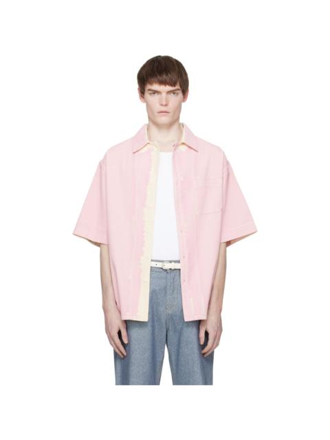 Pink Screen-Printed Denim Shirt