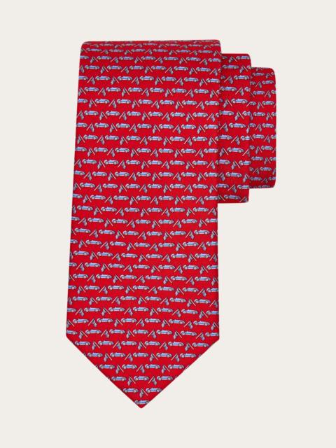Race print silk tie