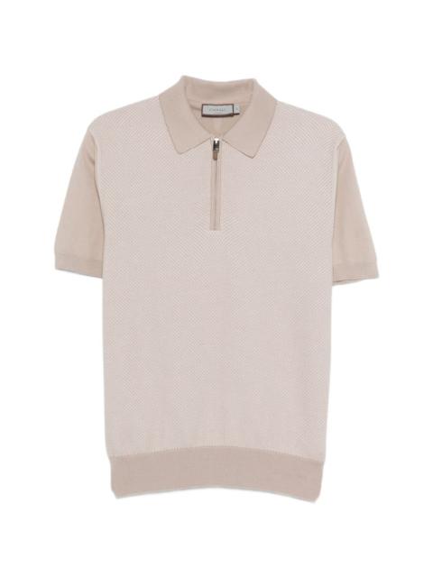 zip-up textured polo shirt