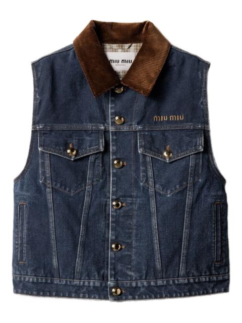 corduroy-collar denim vest
