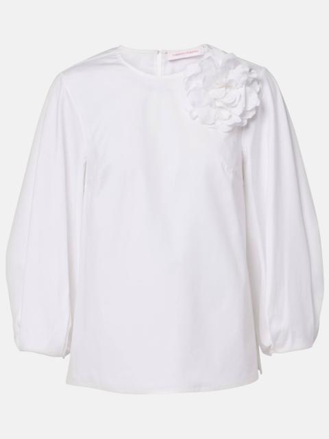 Floral-appliqué cotton-blend blouse