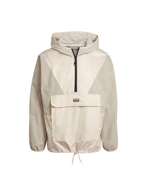 adidas originals V-Line Woven Wb Casual Sports Hooded Half Zip Jacket For Men Khaki GN6769