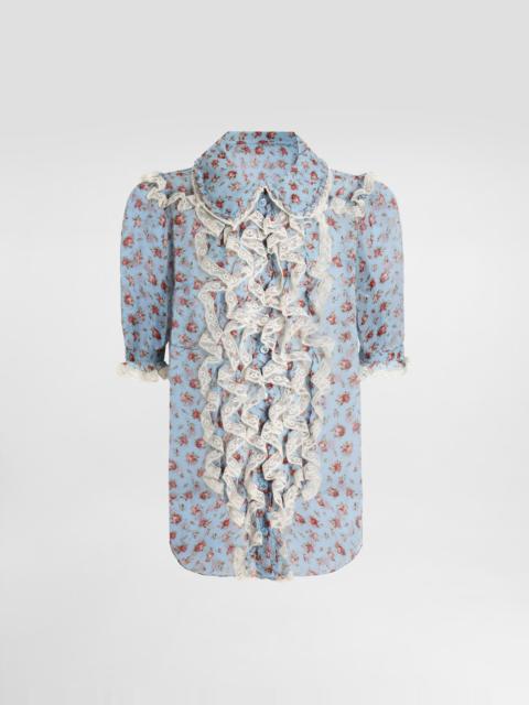 Small rose-print chiffon shirt