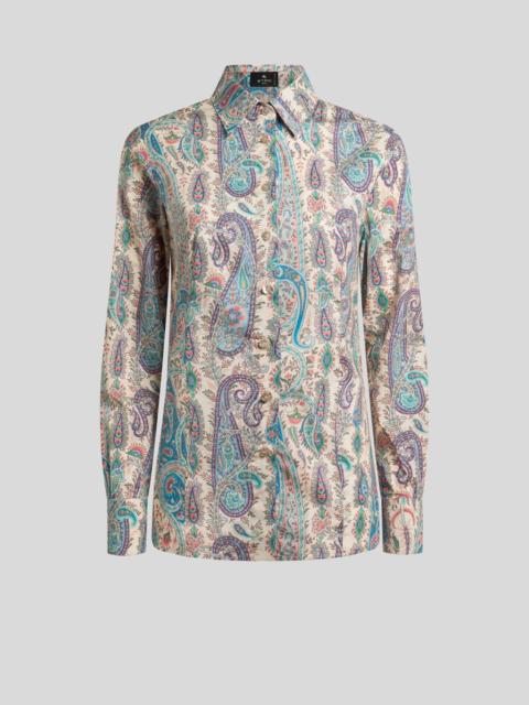 STRETCH COTTON SHIRT WITH LEAFY PAISLEY MOTIF