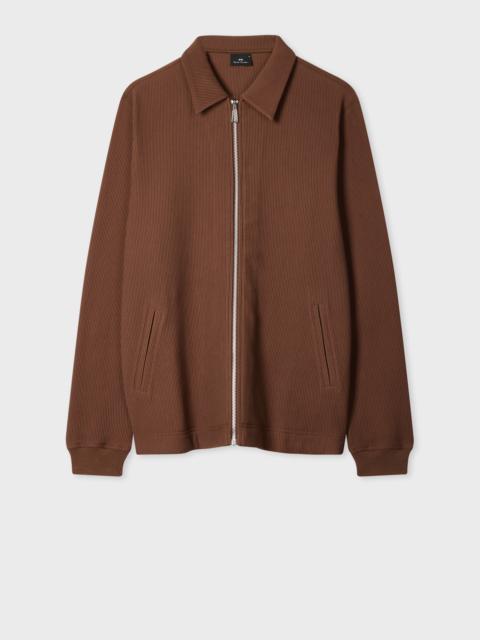 Brown Cotton Ribbed Zip Through Sweatshirt