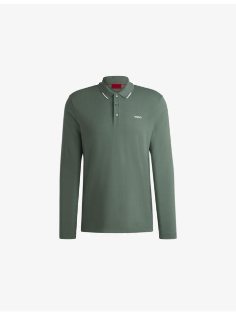 Branded long-sleeved cotton polo shirt