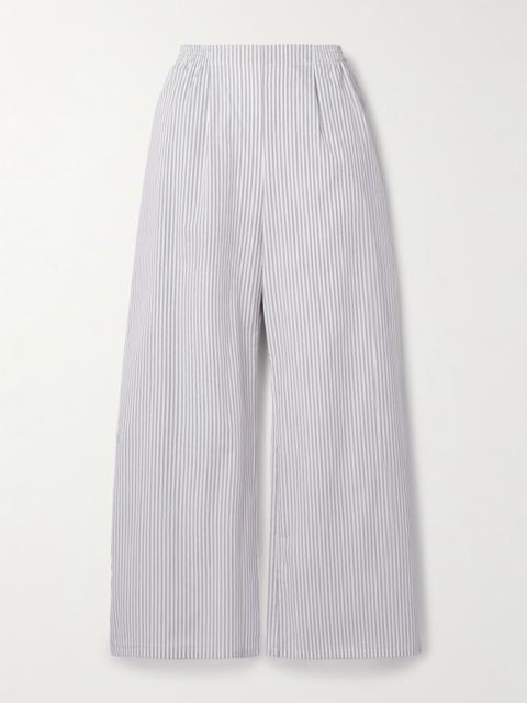 Yoshi pinstriped cotton-blend poplin wide-leg pants Light gray