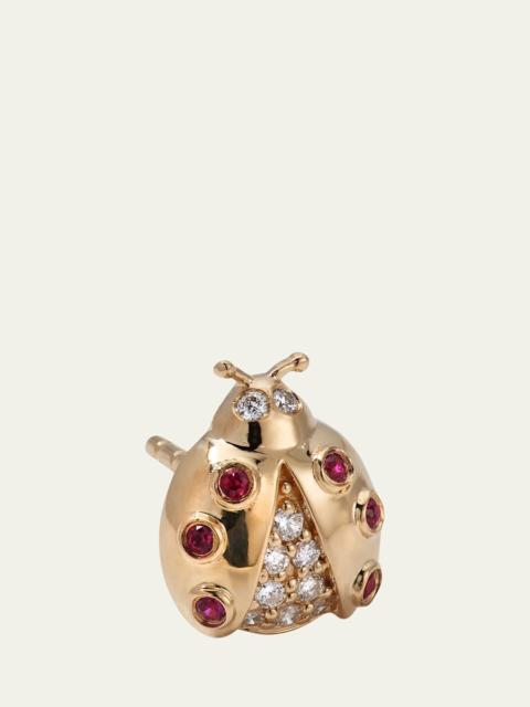 14k Gold Ruby Diamond Ladybug Single Stud Earring