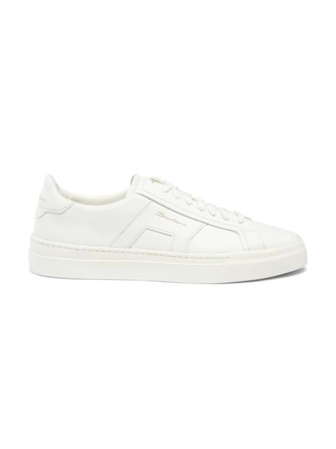 Men’s white leather double buckle sneaker