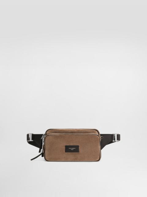 Leather and split calfskin belt bag