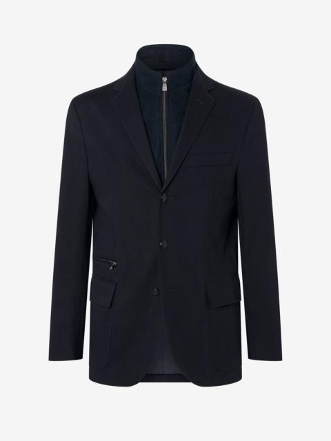 Blue cotton and cashmere jacket with detachable vest
