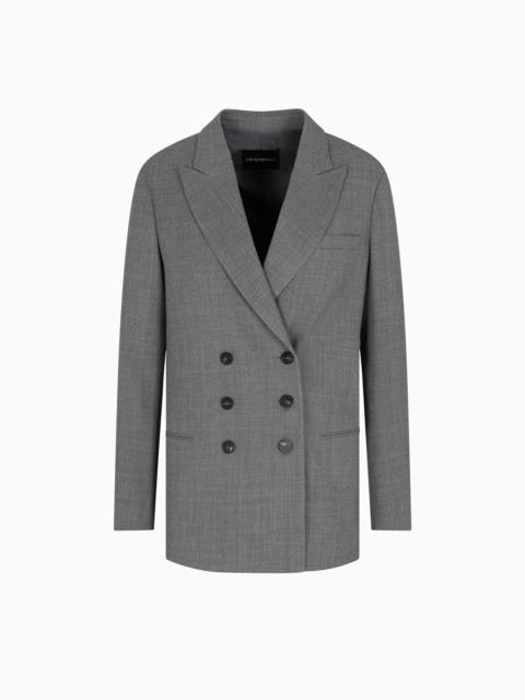 DOUBLE-BREASTED BLAZER IN MOULINÉ WOOL CRÊPE
